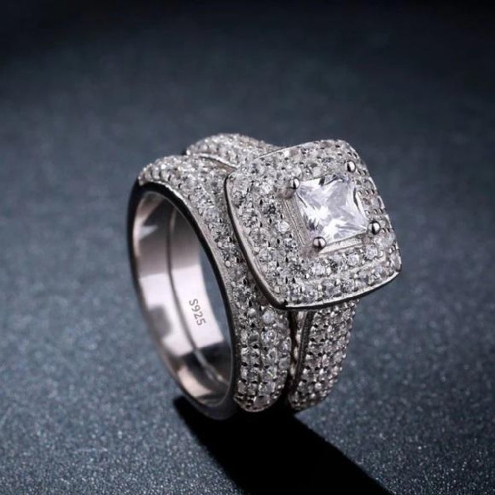 NEW SET 925 STERLING SILVER DIAMOND RING, CUTE RING, SHINY RING. - Picture 3 of 6